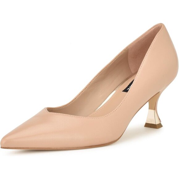 Nine West Womens Barely Nude Leather Closed Pointed Toe Kitten Heels Pumps Shoes - Picture 1 of 7